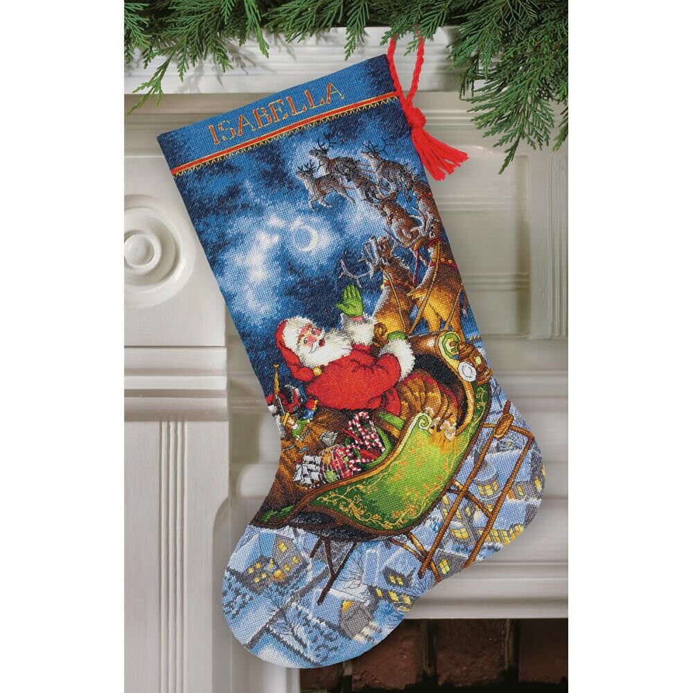 Dimensions Gold Collection Counted Cross Stitch 'Welcome Santa'  Personalized Christmas Stocking Kit, 18 Count White Aida, 16