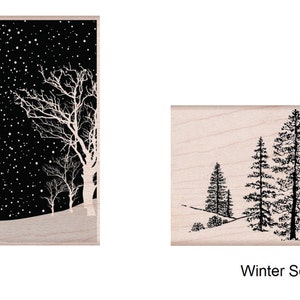 Hero Arts Mounted Rubber Stamp - Snowy Night, Winter Scene