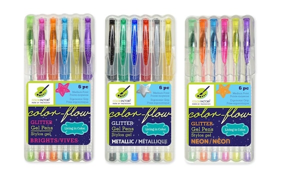 Living in Color Color-flow Glitter Gel Pen Set Brights, Metallics