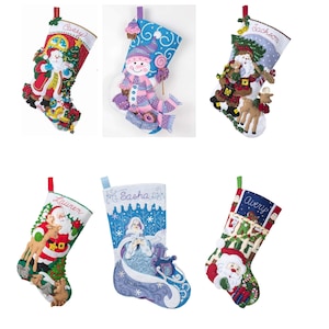 Bucilla Felt Stocking Applique Kit 18&quot;- St. Nick&#39;s, Treats, Lumberjack, Forest, Magic, Watching