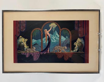 Frederick L Packer Art Deco Print Goddess of the Mountains, Vintage 1930s Style Deco Woman Leopard Artwork, Framed Art Deco Wall Art