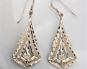 GORGEOUS ODI Sterling Silver Filigree Pierced Drop Hook Earrings Boho Jewelry