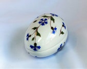 Vintage Chamart Limoges France Blue Flower Porcelain Egg Shaped Trinket Box