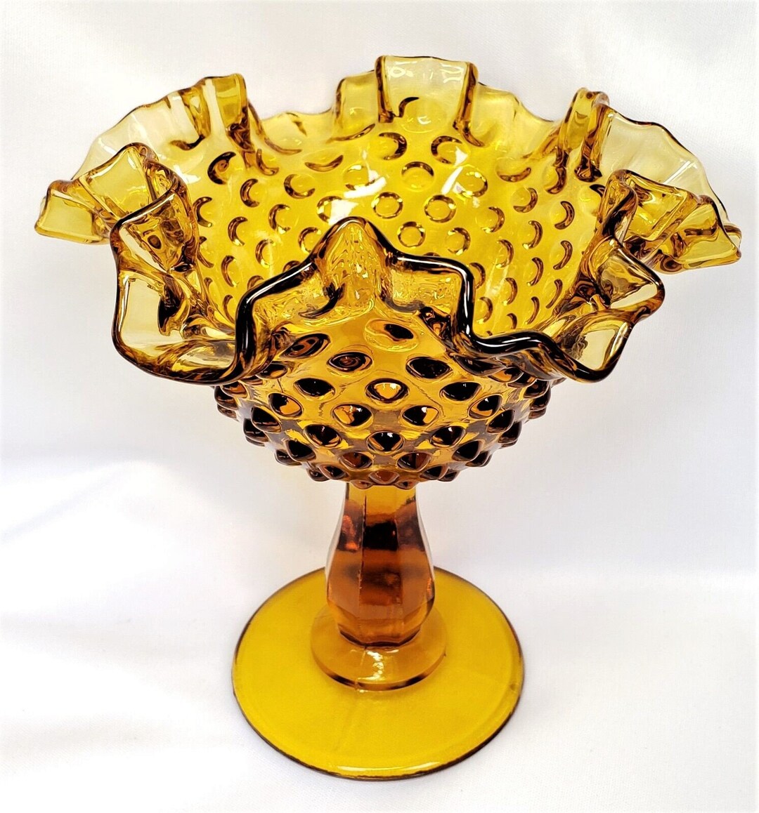Fenton Glass Hobnail Compote Vase Bowl Candy Dish Amber Etsy
