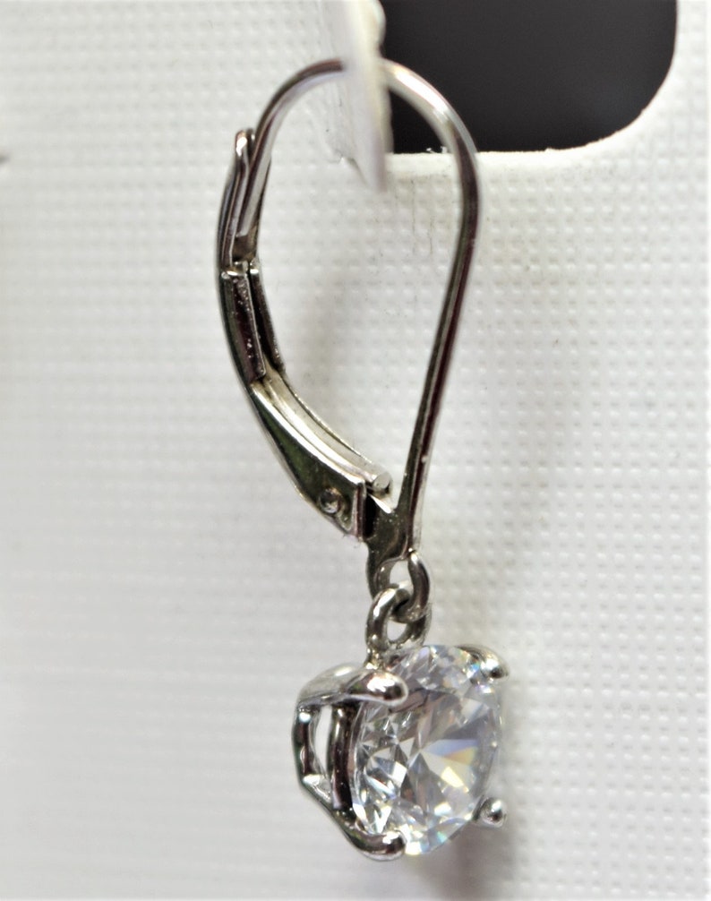 Classic JCM Jacmel Mauritius Sterling Silver Lever Back Pierced CZ Solitaire Drop Earrings MIB