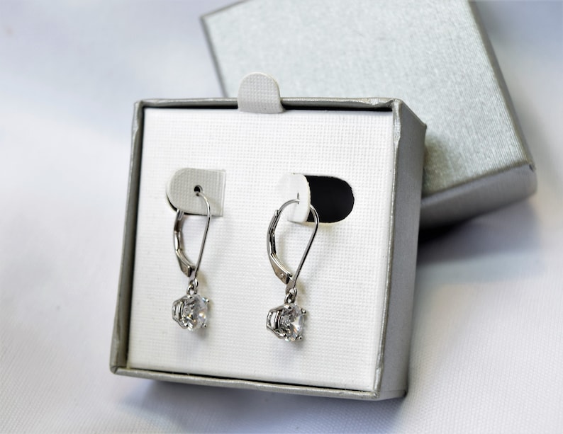 Classic JCM Jacmel Mauritius Sterling Silver Lever Back Pierced CZ Solitaire Drop Earrings MIB