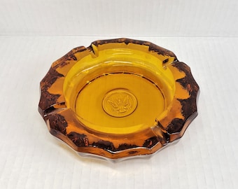 Fostoria Amber Glass Coin Ashtray Mid Century Modern Vintage 5 1/4" Wide