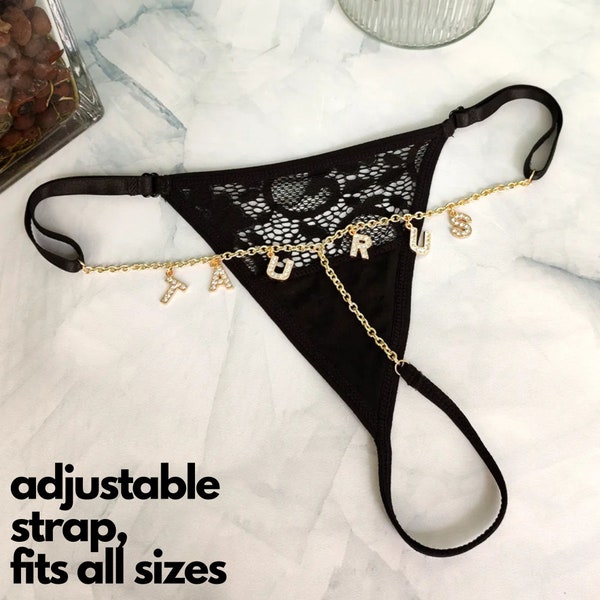 Custom Sexy Thong with Rhinestone Letters | Sexy Body Chain Lace bikini for Custom Name Pendants | Super Hot Bridal Lingerie