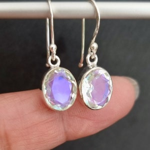 Mystic Mercury Mist Topaz Earrings, Dangly Oval 12mm x 8mm Facetted, 925 Sterling Silver, Rainbow Wedding Jewellery, Mistry Gems, FQZE8