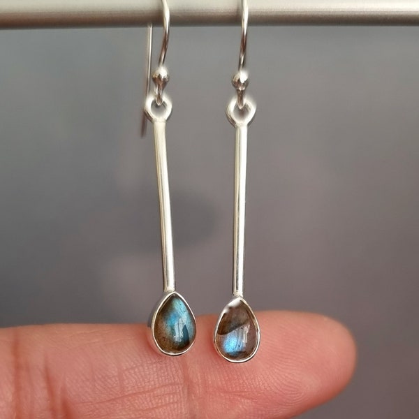 Long Labradorite Earrings, Dangly Teardrop 925 Silver Earrings, Irridescent Blue Green Gemstone, Labradorite Jewellery, Mistry Gems, E15LAB