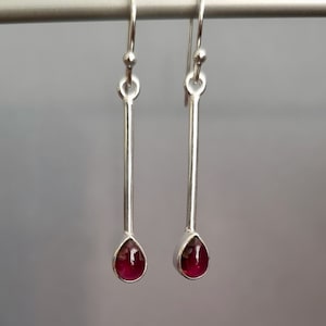 Long Silver Teardrop Garnet Earrings, Sterling Silver Dangly Earrings, Red Gemstone, January Birthstone, 2nd Anniversary, Mistry Gems,E15G