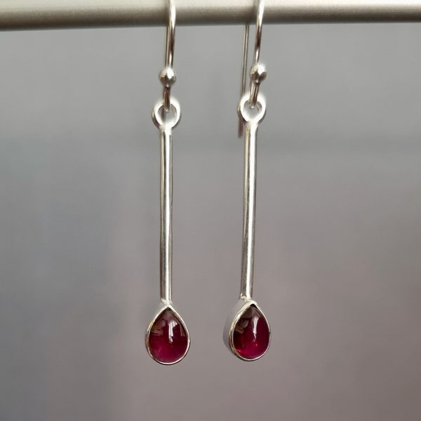 Long Garnet Earrings, Teardrop 925 Sterling Silver Dangly Earrings, Deep Red Gemstone, January Birthstone, 2nd Anniversary, Mistry Gems,E15G