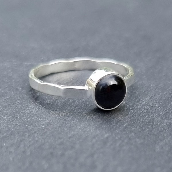 6mm Round Black Onyx 925 Sterling Silver Stacking Ring, Solitaire Ring, Engagement Ring, 7th Anniversary Gift Idea, Mistry Gems, R11O