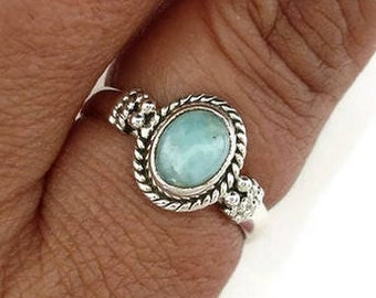 Boho Pale Blue Larimar Ring, 925 Sterling Silver, Dominican Republic Turquoise Gemstone, Unusual Engagement Ring, Mistry Gems, R5La