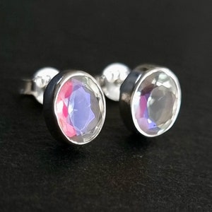 Mystic Mercury Mist Topaz Stud Earrings, Oval 8mm x 6mm 925 Sterling Silver, Push Back, Rainbow Gemstone, Wedding Jewelry, Mistry Gems,FQZS2