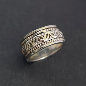 Aztec Mens Silver Spinner Ring, Unisex 925 Sterling Silver Fidget Ring, Chunky Thumb Ring, 25th Anniversary, Mistry Gems,SP11