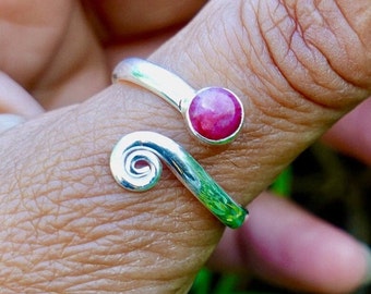 Delicate Ruby Sterling Silver Adjustable Ring, Snake Ring, Swirl Wrap Ring, Thumb Ring, 40th Anniversary, July Birthstone, Mistry Gems, R61R