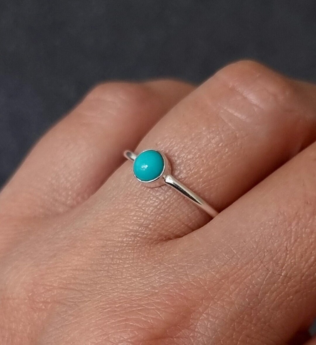 Dainty Turquoise Stacking Ring, 5mm Round 925 Silver Ring, Engagement ...