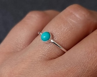 Dainty Turquoise Stacking Ring, 5mm Round 925 Silver Ring, Engagement Ring, December Birthstone, 11th Anniversary Gift, Mistry Gems, R10T