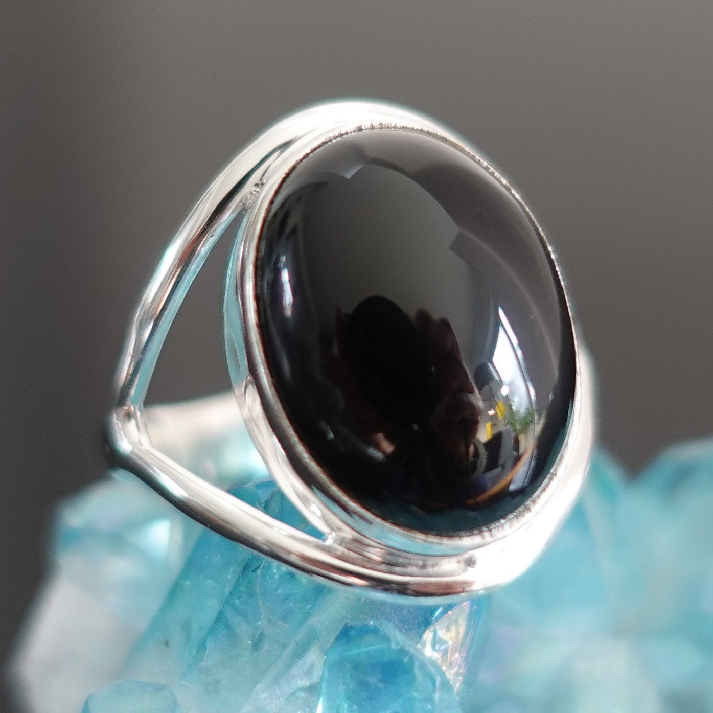 Oval Black Onyx Ring, 15mm X 12mm 925 Sterling Silver Ring