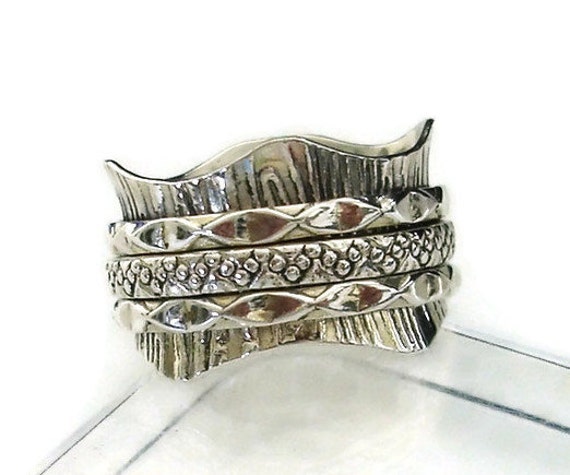 Spinner Ring Wavy Hammered Oxidised with Silver Copper Brass Rings Meditation Ring Mistry Gems,SP01BCS Hammered Silver Ring Worry Ring