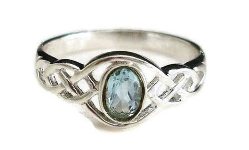 November Birthstone Blue Topaz Celtic Detail Ring Simple Ring R33BT Everyday Ring Mistry Gems Pagan Blue Topaz Ring Celtic Knot Ring