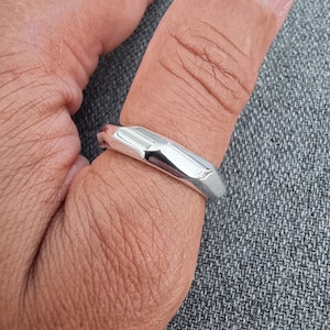 Chunky Band Sterling Silver Ring, Unisex Everyday Wide Thumb Ring, Unusual Wedding Ring for Him, 25th Anniversary Gift, Mistry Gems, R32