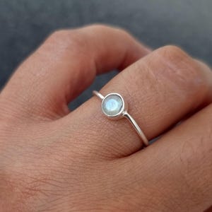 Dainty Round 5mm Facetted Moonstone Ring, Gemstone Stacking Ring, 925 Sterling Silver, Engagement Ring, June Birthstone, Mistry Gems, R10MF