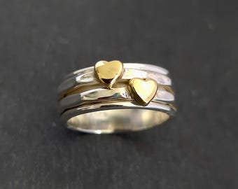 Slim Gold Heart Spinner Ring, 925 Sterling Silver Brass, Spinning Ring, Meditation Ring, Stress Relief Ring, Thumb Ring, Mistry Gems, SP69