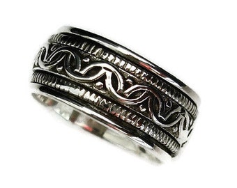 Sterling Silver Men's Spinner Ring Brick Pattern Center Handmade 5 16 Wide - View #2