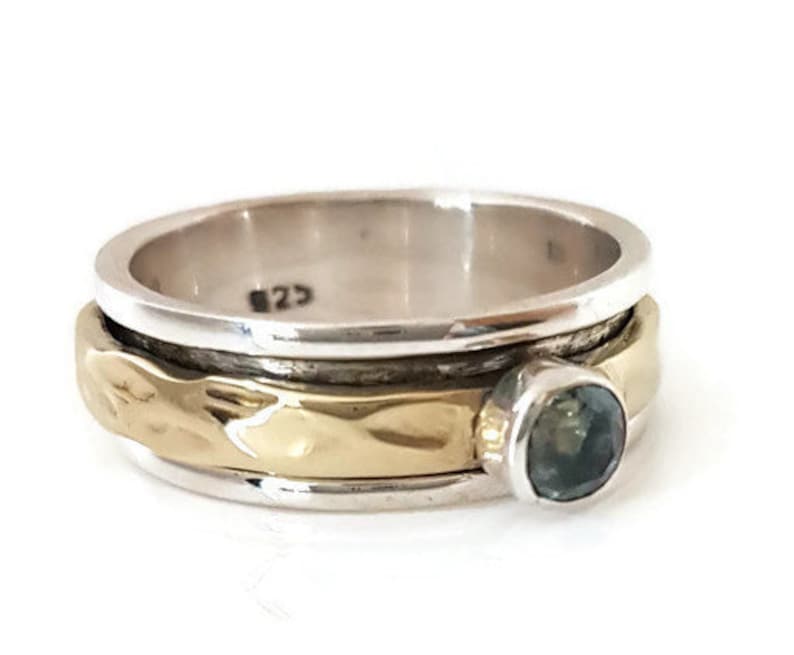 Blue Topaz Spinner Ring Narrow BrassSilver Mistry Gems Wedding Band SP46BT Blue Topaz Ring November Birthstone Jewellery
