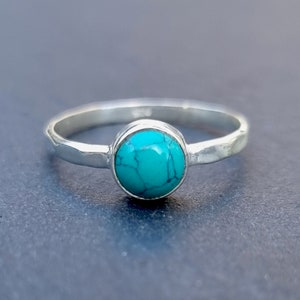 Unisex 6mm Round Turquoise Ring, 925 Silver Stacking Ring, Engagement Ring, December Birthstone, 11th Anniversary Gift, Mistry Gems, R11T