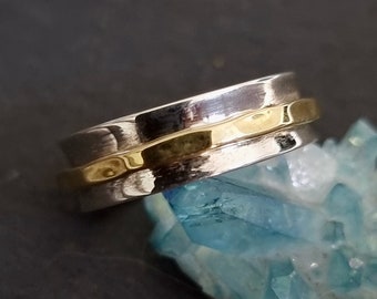 Two Tone Gold Silver Non-Spinner Ring, Ring DOESN'T Spin, 925 Sterling Silver Brass, Rings for Anxiety, Meditation Ring, Mistry Gems, SP39F
