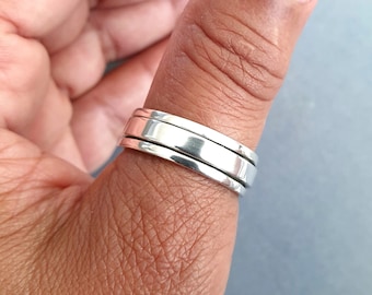 Narrow Sterling Silver Spinner Ring, Unisex Spinning Rings, Thumb Ring, Stress Relief Rings Men and Women, Wedding Band, Mistry Gems, SP30PN