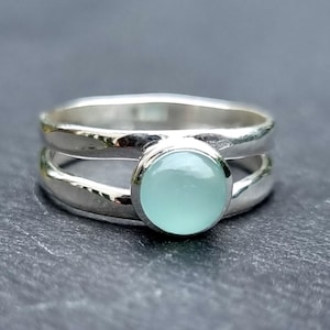 Modern Aqua Chalcedony Ring, 925 Sterling Silver, Round Aqua Blue Gemstone Ring, Unusual Engagement Ring, Bridal Jewellery, Mistry Gems,R22C