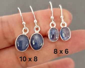 Small Oval Blue Kyanite Earrings, 925 Sterling Silver, Stone 8mm x 6mm & 10mm x 8mm, Denim Blue Gemstone Wedding Jewellery, Mistry Gems, E7K