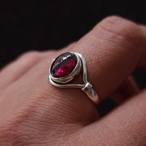 Modern Oval Garnet Ring, 925 Sterling Silver, Deep Red Gemstone, Boho Jewellery, January Birthstone, Engagement Ring, Mistry Gems, R13G