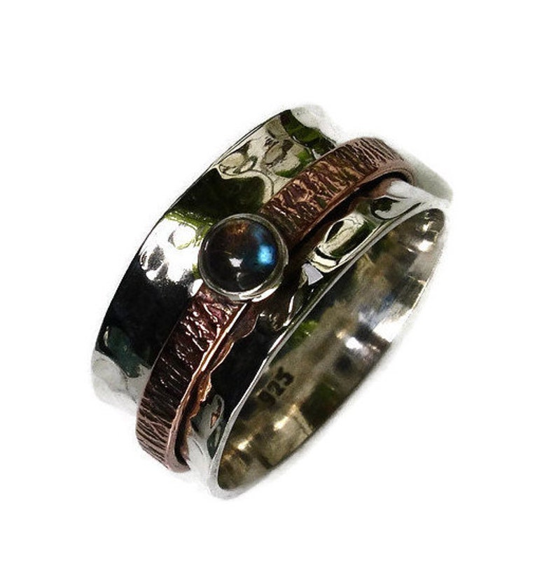 Gemstone Wedding Band Two Tone Fidget Ring Unusual Gemstone Spinner Ring SP76CLAB Labradorite Spinner Ring SilverCopper Mistry Gems