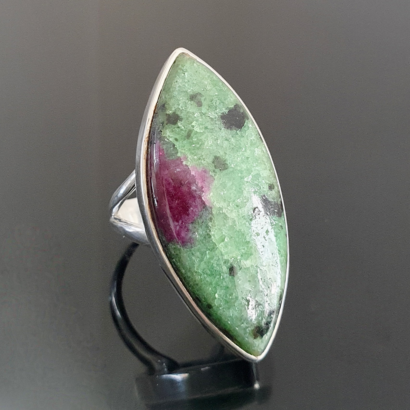 Natural Ruby Zoisite Ring Large Gemstone Silver Ring Size US | Etsy