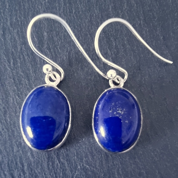 Lapis Lazuli Earrings, Oval 14mm x 10mm 925 Silver Earrings, Cobalt Blue Gemstone, September Birthstone, Wedding Jewellery, Mistry Gems,E2LL