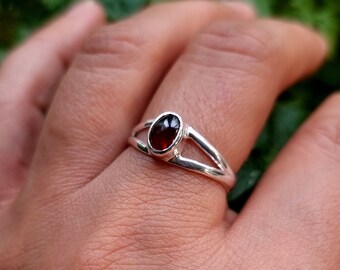 Dainty Oval Garnet Sterling Silver Ring, 2nd Anniversary