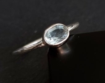 Dainty Blue Topaz Stacking Ring, Horizontal Set Oval 925 Sterling Silver Ring, November Birthstone, 4th Anniversary, Mistry Gems, R151BT