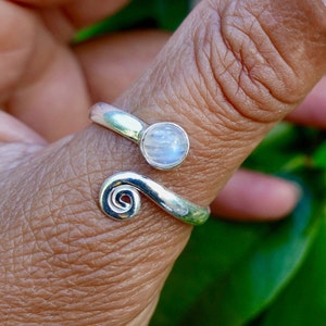 Unisex Adjustable Rainbow Moonstone Ring, 925 Sterling Silver Snake Wrap Ring, Silver Thumb & Toe Ring, June Birthstone, Mistry Gems, R61M