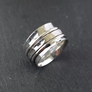 Wide Unisex 925 Silver Spinner Ring, 925 Sterling Silver, Fidget Ring for Stress, Chunky Thumb Ring, 25th Anniversary, Mistry Gems, SP44