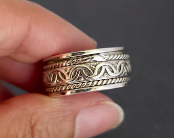 WIDE Aztec Mens Sterling Silver Ring, This Ring Does Not Spin