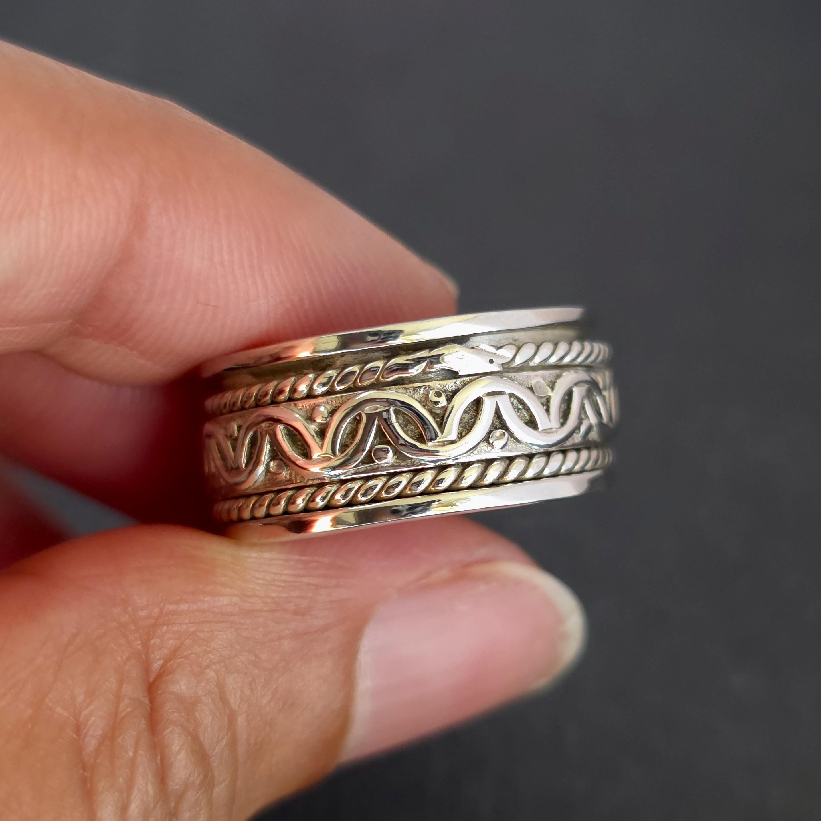 WIDE Aztec Mens Sterling Silver Ring, This Ring Does Not Spin