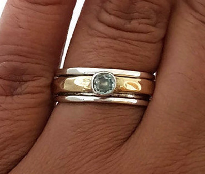 Blue Topaz Spinner Ring Narrow BrassSilver Mistry Gems Wedding Band SP46BT Blue Topaz Ring November Birthstone Jewellery