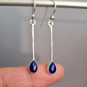 Long Lapis Lazuli Earrings, Teardrop 925 Silver Earrings, Cobalt Blue Gemstone, September Birthstone, Wedding Jewellery, Mistry Gems, E15LL
