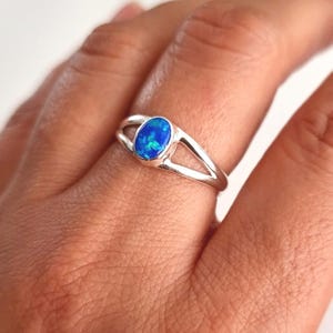 Dainty Blue Opal Ring, Oval 925 Silver Sterling Silver, October Birthstone, Wedding Jewellery, Solitaire Ring, Blue Stone, Mistry Gems,R3BOP