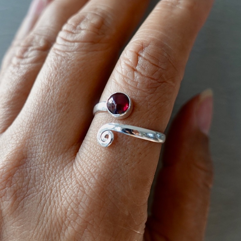 Garnet Ring R61G Thumb Ring Snake Ring Mistry Gems January Birthstone Adjustable Ring Sterling Silver Ring Spiral Ring Wrap Ring